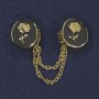 Brooch for cardigans with black enamel and golden metal, diameter 20mm±, chain length 9cm+