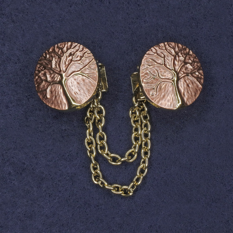 Brooch for cardigans Pink enamel with golden metal, diameter 20mm±, chain length 9cm+