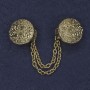 Brooch for cardigans in golden metal, diameter 20mm±, chain length 9cm+