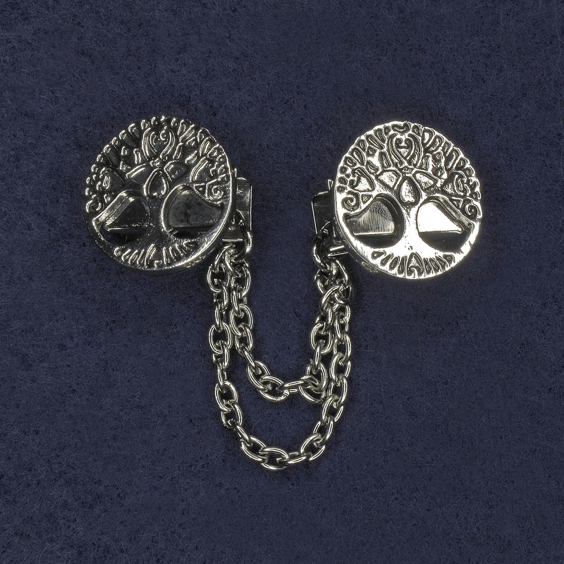 Brooch for Cardigans, Silver-Colored Metal, 20mm Diameter ±; Chain Length 9cm+