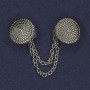 Brooch for Cardigans, Silver Metal, decorative part about 20 mm in diameter, chain length about 9 cm