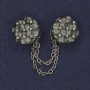 Brooch for cardigans with white rhinestones on silver metal, diameter 20mm±, chain length 9cm+