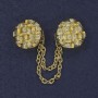 Brooch for Cardigans with White Crystals, Gold-Tone Metal, 20mm+- decorative disc, chain 9cm+
