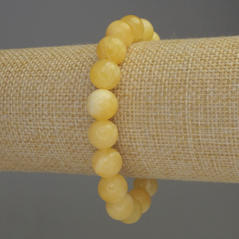 Yellow Agate Smooth Round Bead Bracelet, 10mm diameter +-, Stretch Length 18cm