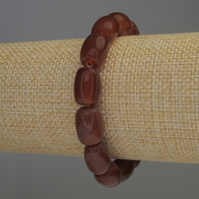 Carnelian Barilo Beaded Bracelet, 13x9mm Barrels, 18cm Stretch Length
