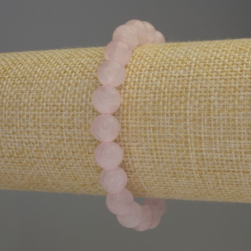 Bracelet Pink Quartz Smooth Bead, 8mm diameter ±, 18cm length ± Stretch
