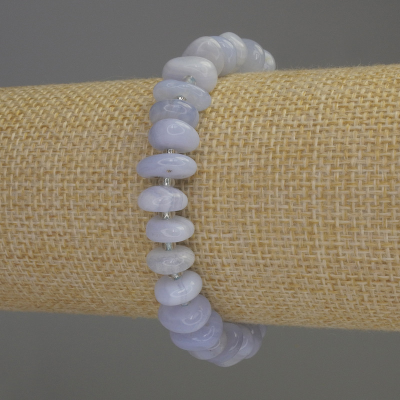 Blue Agate Bracelet Tumbled Beads, 11x4mm, ±3mm Bicones, Stretch Length 18cm