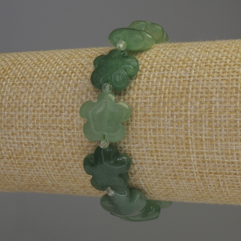 Bracelet Jade natural stone flower, diameter 15x6mm± hole, bead diameter 1mm±, bead diameter 3mm, length 18cm± stretch
