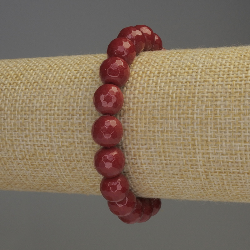 Bracelet Coral Faceted Bead, diameter 10mm±, length 18cm stretch