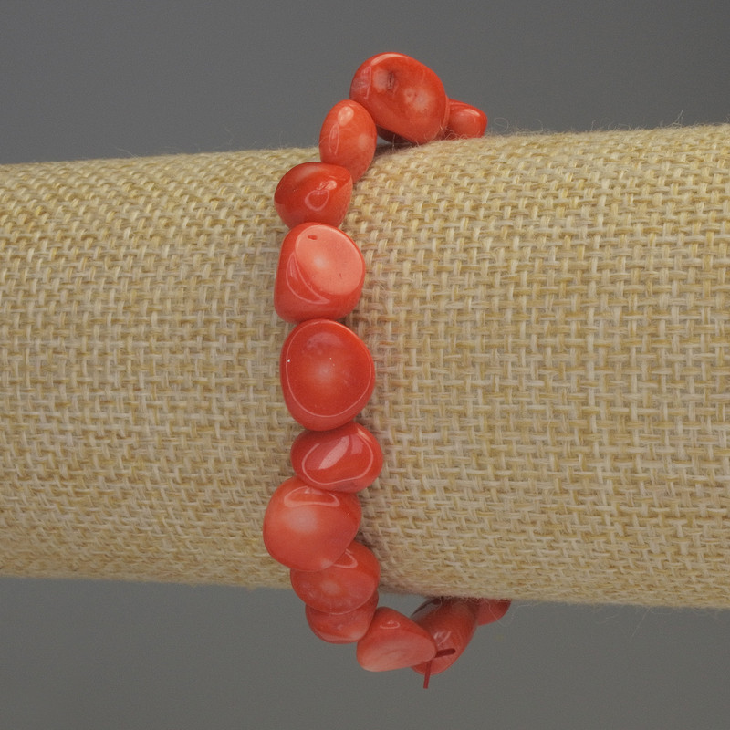 Orange Coral Beaded Bracelet, faceted beads, diameter 7-10x9mm, stretch length 18cm