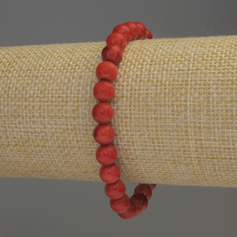 Coral Bead Bracelet Smooth Round Beads, 7mm diameter ±, 18cm length Stretch