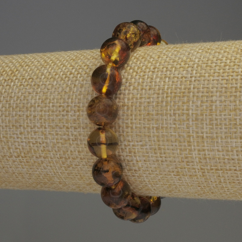 Amber Bracelet Smooth Beads, 9.5 mm diameter, 18 cm length, stretch