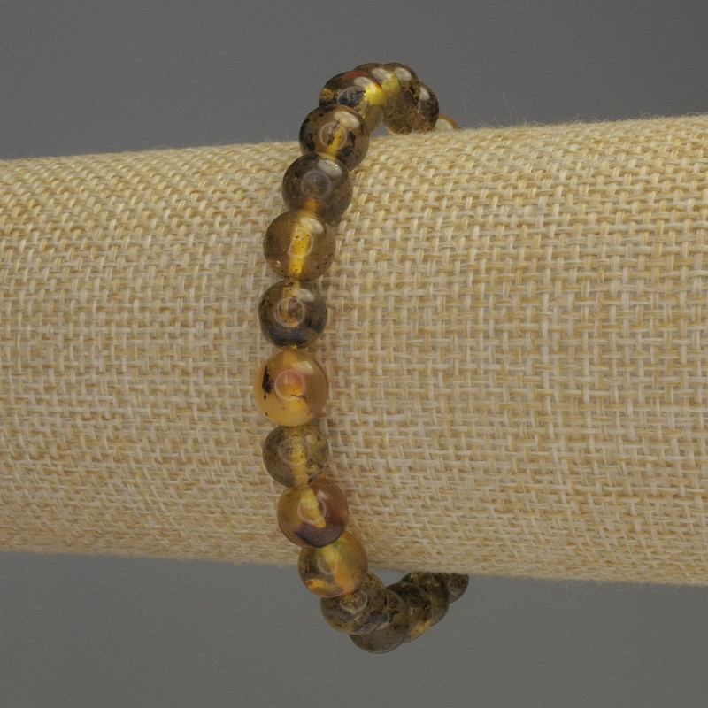 Bracelet Amber Smooth Bead, 8mm diameter, 18cm length, stretch