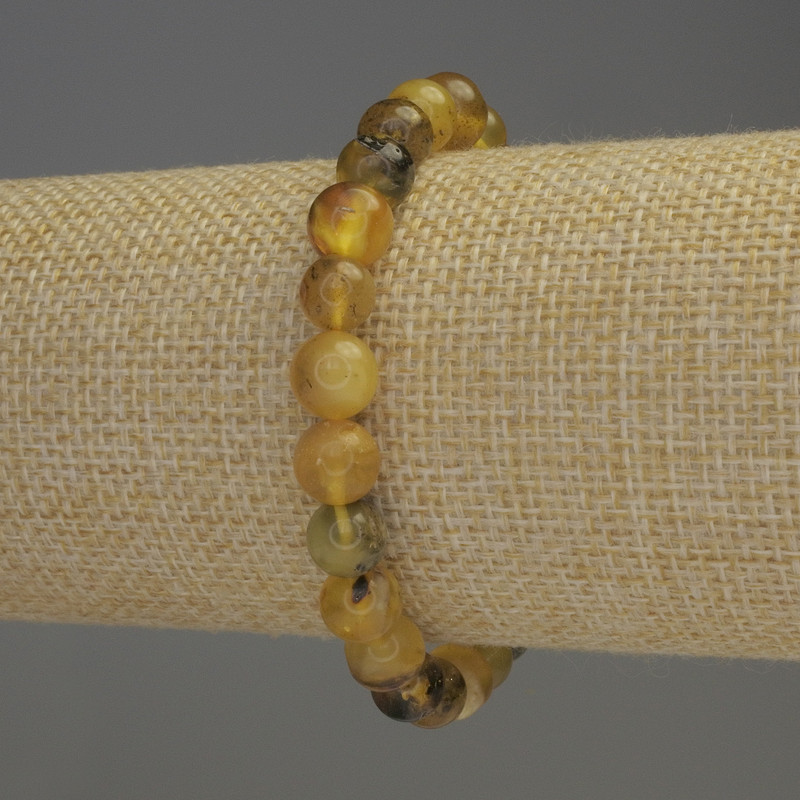 Amber Bracelet Smooth Bead, 8mm diameter, 18cm length, stretch
