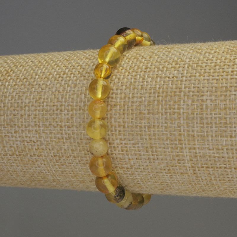 Amber Bead Bracelet Smooth Balls, diameter 6-6.5 mm, 5 mm±, length 18 cm± stretch