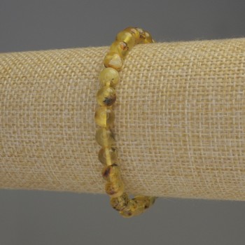 Amber Bracelet Smooth Beads, 6-6.5 mm diameter, 18 cm length, stretch