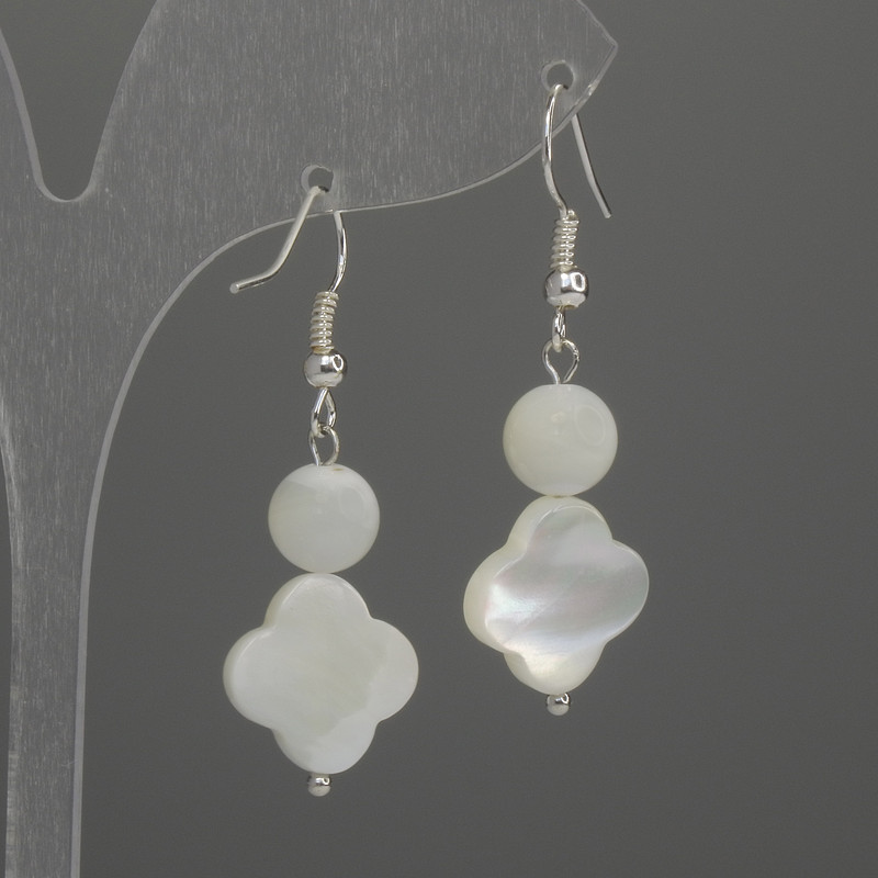 Earrings Pearlized Shamrock 12mm+ natural pearl bead 6mm+, length 38mm+