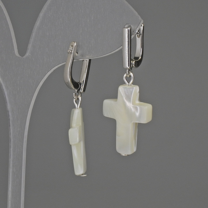 Earrings Pearl-form Cross 20x16mm+-, length 38mm+-