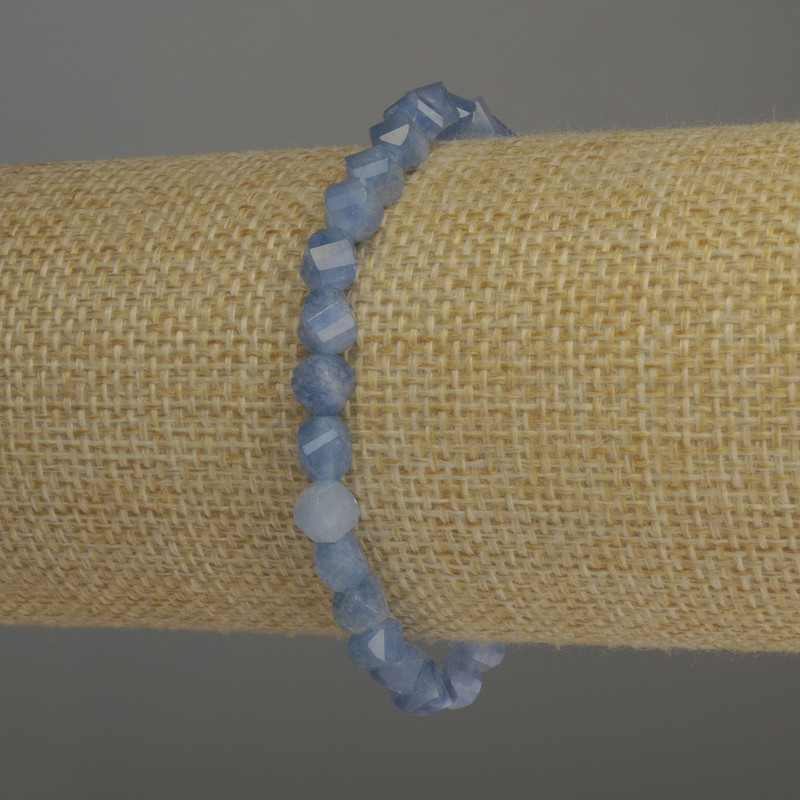 Aquamarine Beaded Bracelet 6x5mm Diamond Cut Rhombus, 18 cm Stretch