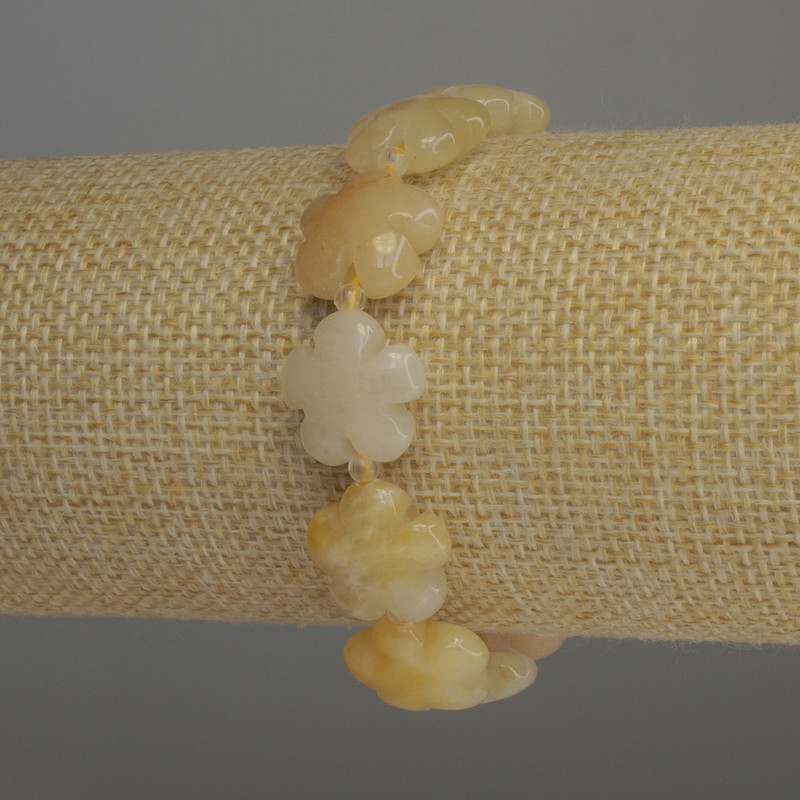 Calcite Bracelet Yellow Flower, 15×6mm dia beads +- 3mm beads, length 18cm Stretch