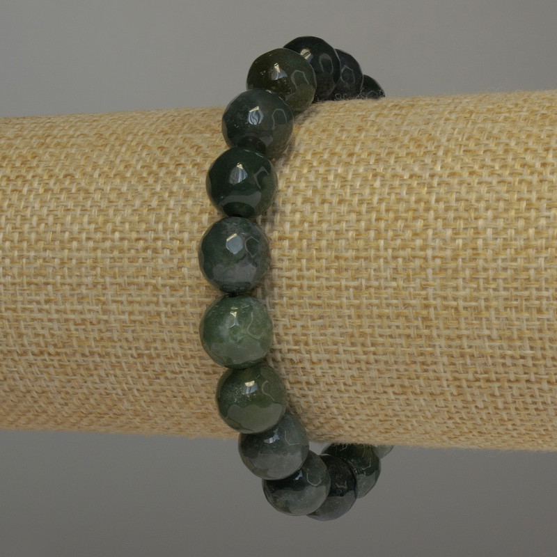 Bracelet of Green Jasper, faceted round beads, diameter 10mm, stretch bracelet, length 18cm