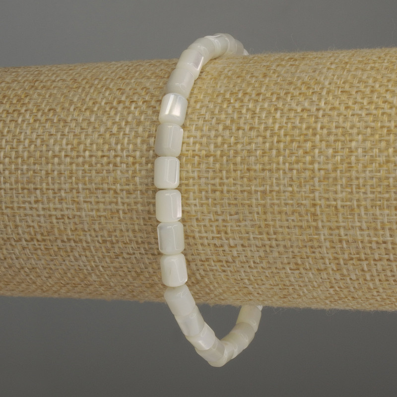 Bracelet Mother-of-P Pearl Cylinder, diameter 6x5mm +-, length 18cm stretch