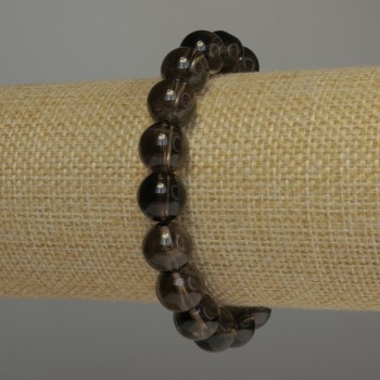 Smoky Topaz Smooth Bead Bracelet, 10mm diameter, 18cm length stretch