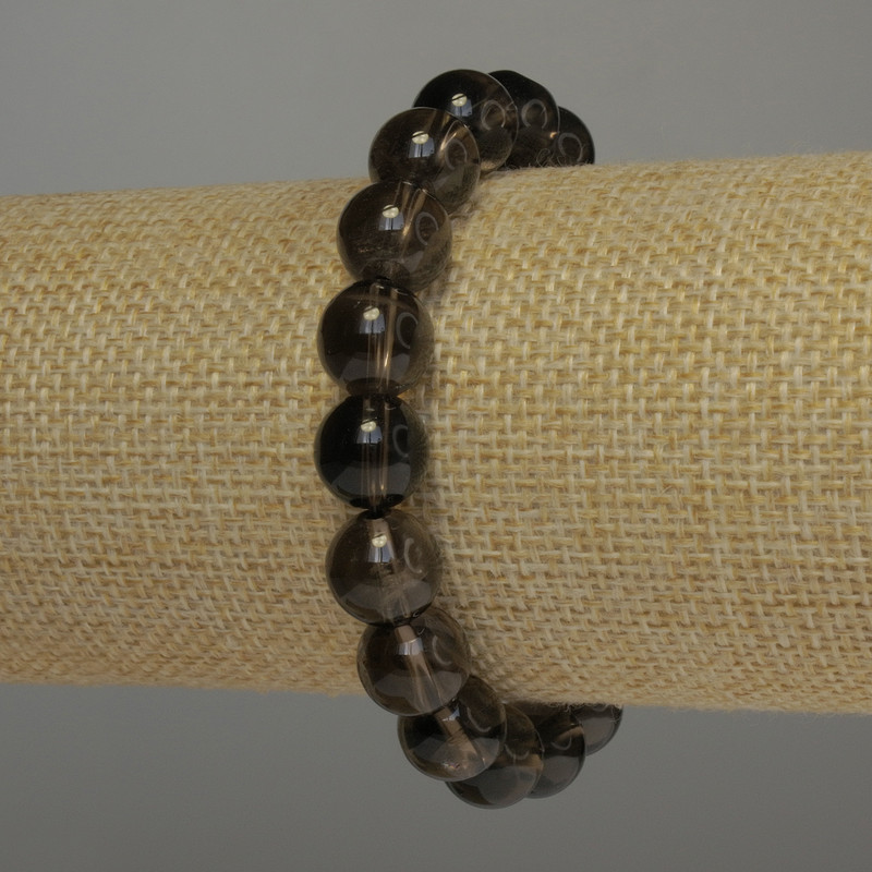 Smoky Topaz Smooth Bead Bracelet, 10mm diameter, 18cm length stretch