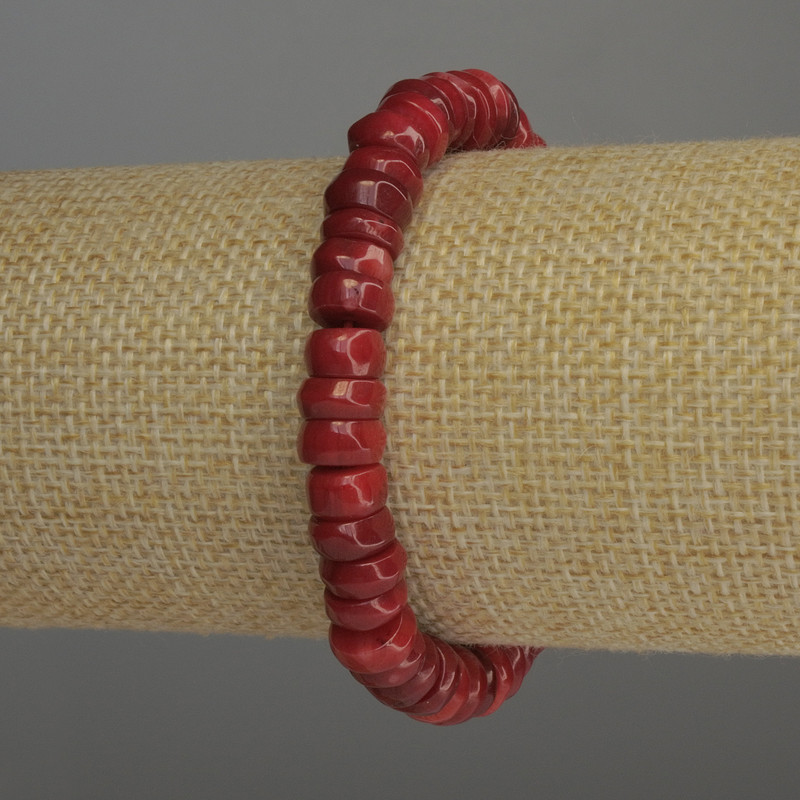 Coral Rondelle Bracelet, diameter 9×3-4mm, stretchy, 18cm