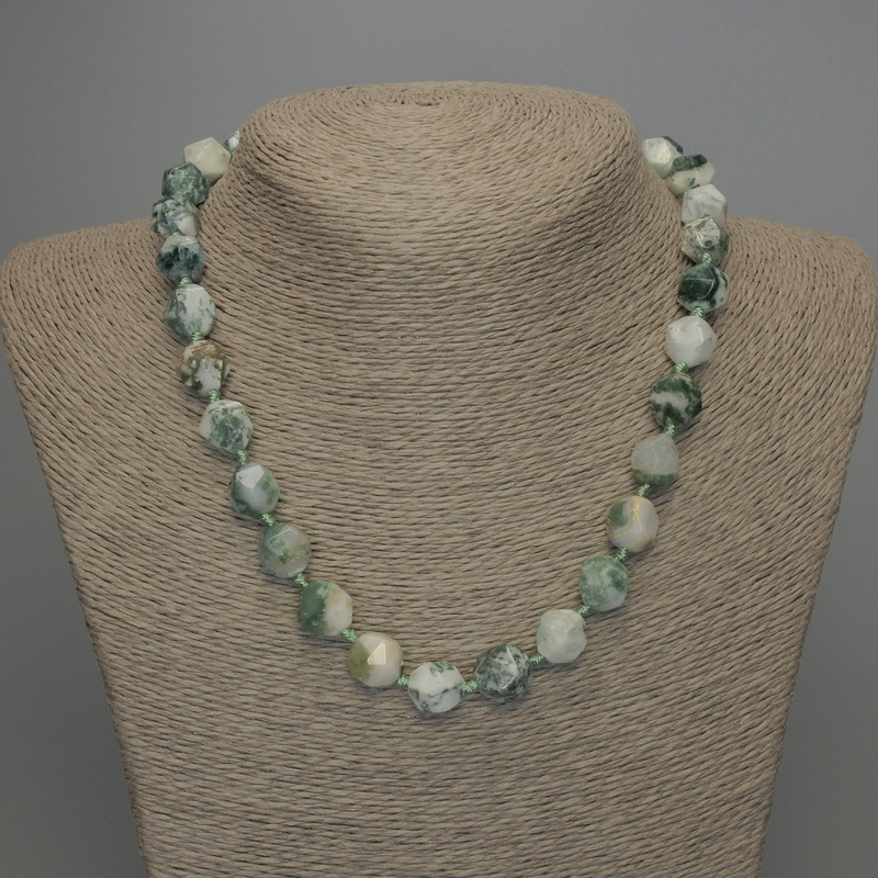 Mossy Agate Necklace with Multisided Beads, 12x10mm, length 50cm ±