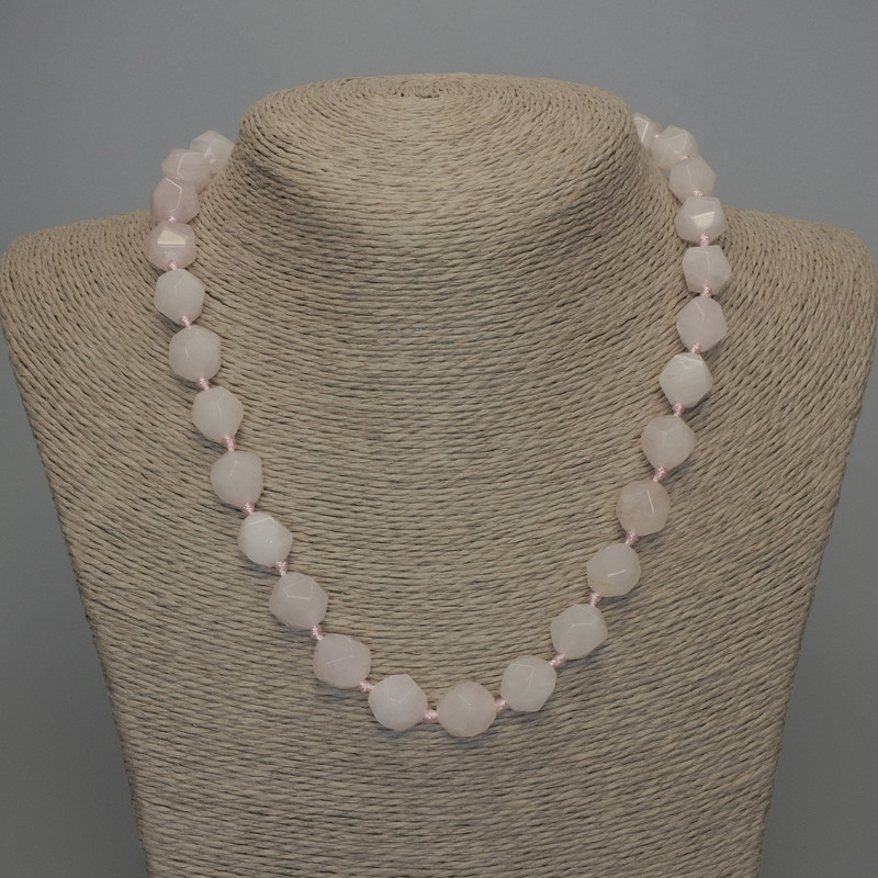Necklace made of natural stone Rose Quartz facets, diameter 12x10mm, length 50 cm
