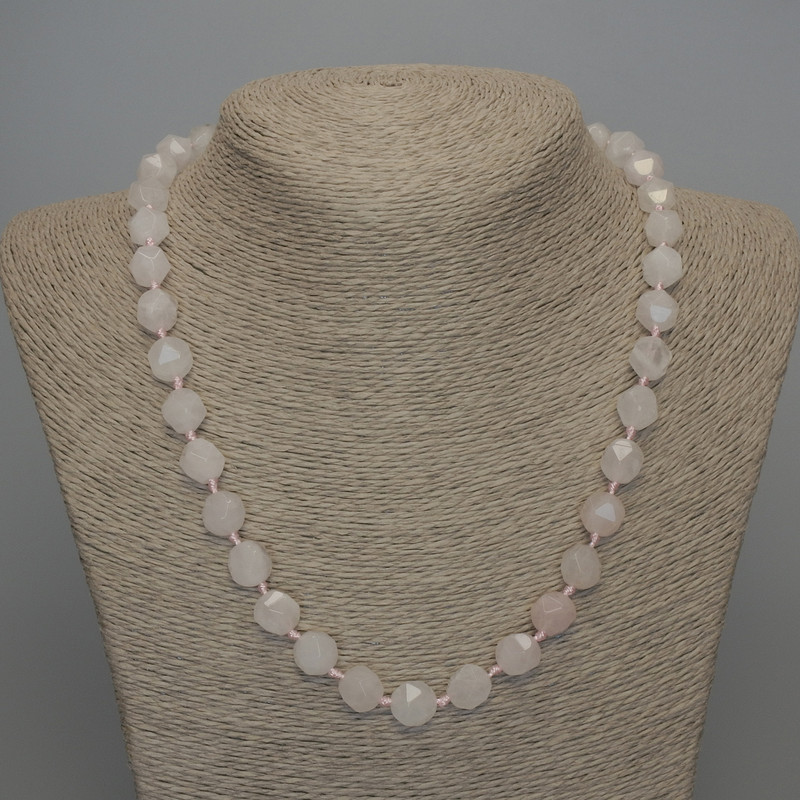 Necklace made of natural stone Multistrand Pink Quartz facets, diameter 10x9mm, length 45cm
