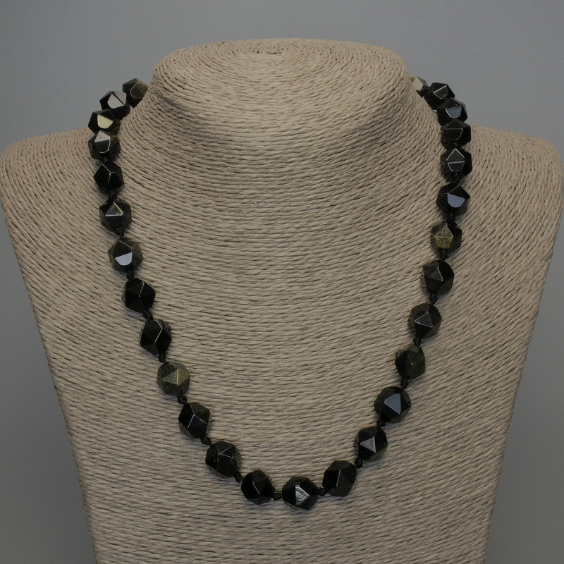 Natural Stone Necklace Sunstone Obsidian Faceted Beads, 12x11mm, length 50 cm +/-