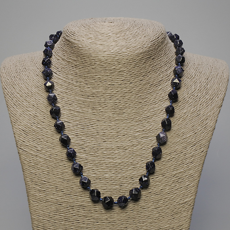 Necklace Aventurine Night of Cairo multifaceted beads, 9×8 mm diameter, length 50 cm ±