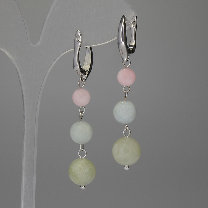 Earrings 'Assorted Smooth Bead' 10 mm+ - 8 mm+ - 6 mm+-, length 44 mm+