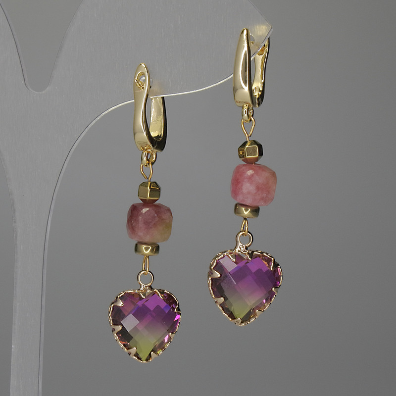 Tourmaline Earrings faceted cube 8mm± – heart 12mm±, length 47mm±