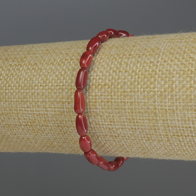 Coral Bead Bracelet, grain pattern, diameter 10×5 mm, stretch length 18 cm