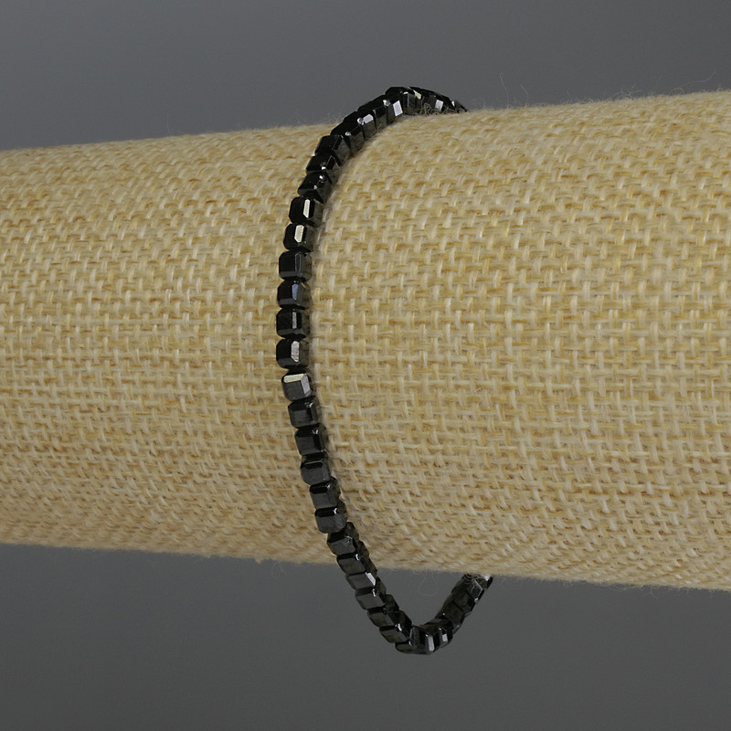 Bracelet, Black Tourmaline, Faceted Cube Beads, 3mm diameter, 18cm length stretch