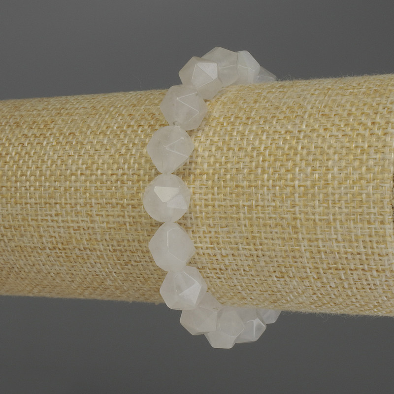 Bracelet White Quartz Multifaceted Beads, 10x9mm diameters, 18cm length stretch