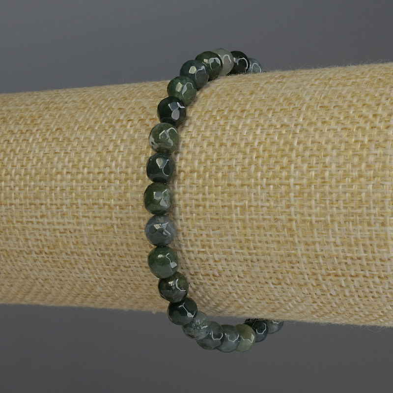 Bracelet of Green Jasper Faceted Round Beads, 6mm diameter +-, length 18 cm stretch