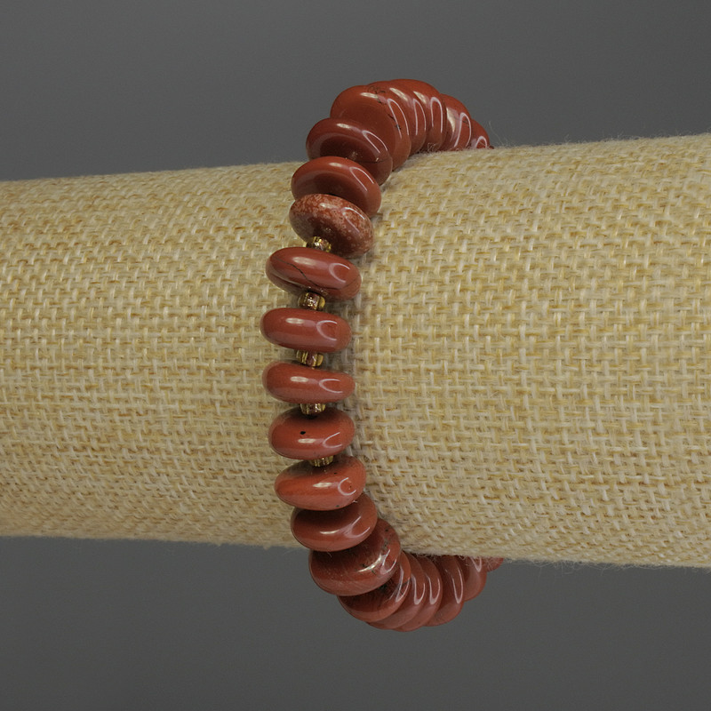 Red Jasper Bead Bracelet, faceted, diameter 4x12mm ± with 3mm+ seed beads, length 18cm stretch