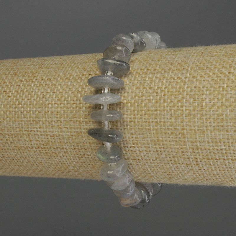 Bracelet Labradorite Chip, diameter 10-14×3mm±, seed beads 3mm±, length 18cm stretch