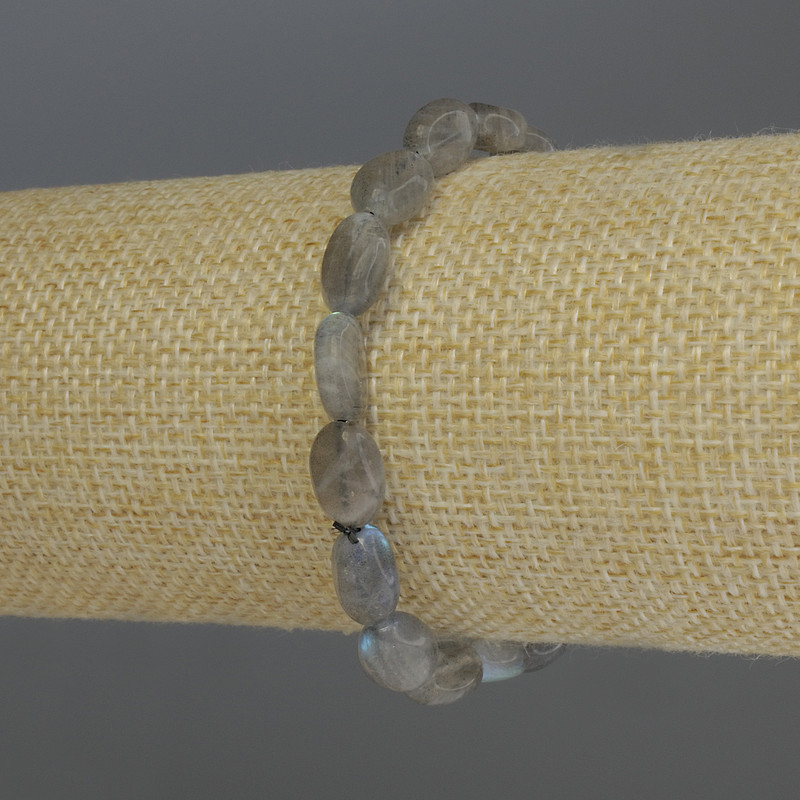 Bracelet Labradorite Faceted Beads, 10×8 mm, stretchy, 18 cm