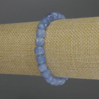 Aquamarine Bead-Form Granulated Cube Bracelet, diameter 7mm ±, length 18cm stretch