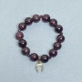 Garnet Bracelet, smooth round beads 12mm diameter, 4mm faceted beads, with metal inlay, length 18cm stretch
