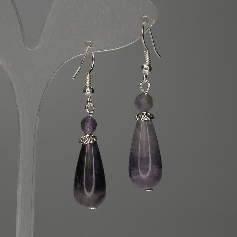 Amethyst Teardrop Earrings 23×10mm Faceted Bead 6mm+, length 50mm+