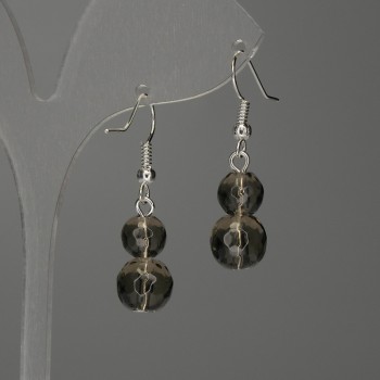 Smoky Quartz Faceted Bead Earrings 8mm+ and 10mm+ with 38mm+ length
