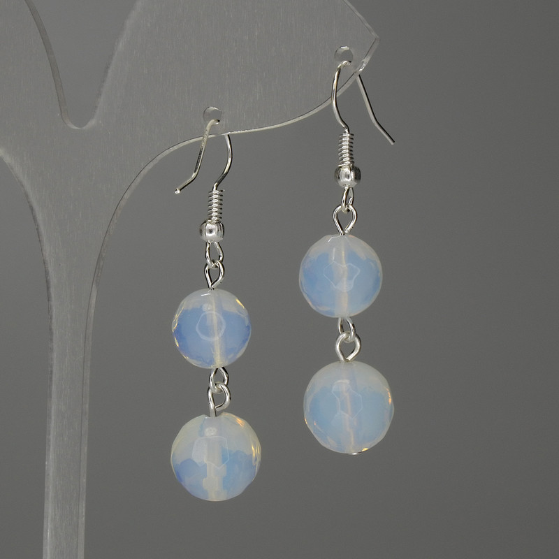 Moonstone Bead-cut Sphere Earrings 10 mm± and 12 mm±, length 45 mm±