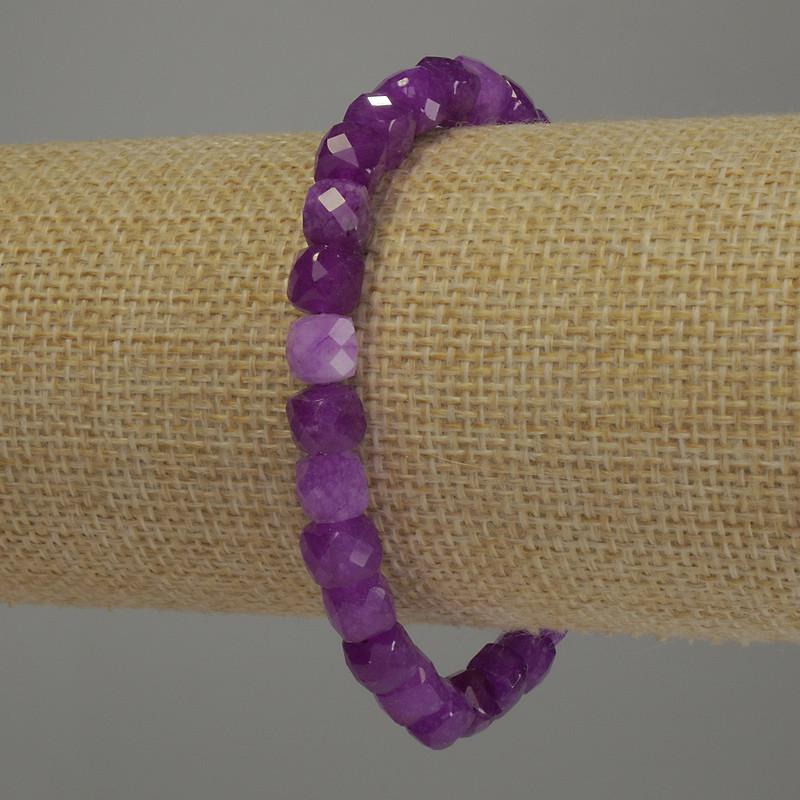 Bracelet Gem-Polished Tourmaline Cube, 6x6mm, elastic 18cm