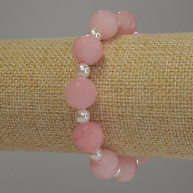 Bracelet Acrylic Pearl Beads Smooth Ball, diameter 12mm±, Pearl (acrylic bead) smooth bead 6mm±, length 18cm stretch